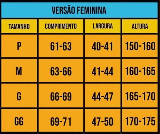 tabela de medida Feminina